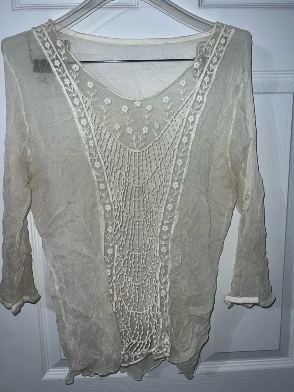 Source Unknown Cream Lace-Embroidered Sheer Top